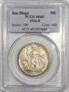 1936 D San Diego Commemorative Half Dollar PCGS MS-65 - Picture 1 of 2