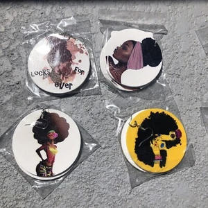 Schwarze Mädchen magische Ohrringe leicht Holz rund ethnisch afrikanisch - 3 PAAR für $15 - Bild 1 von 22