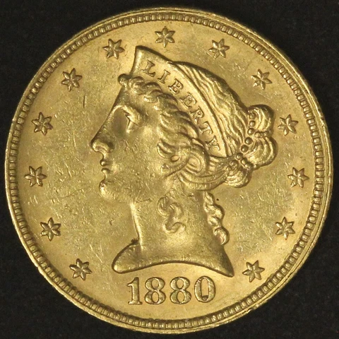 1880 $5 Gold Liberty Half Eagle - Free Shipping USA Cover