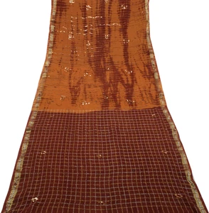 Sushila Vintage Rust Tie-Dye Saree Pure Georgette Silk Woven 5 Yard Sari Fabric - Picture 1 of 11