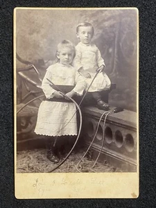 Identified Cute Children With Jump Rope And Hoop Toys Antique Cabinet Photo - Picture 1 of 1