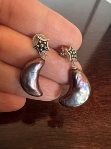 Sterling Silber Ohrringe Halbmond Mondform Perlen selten und einzigartig! - Bild 1 von 8