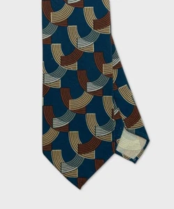Arcuri cravatta sette pieghe in seta fantasia geometrica, ottanio I25867.5 - Picture 1 of 2