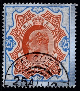 1902 India 25r Brownish Orange & Blue SG 147 Calcutta Telegraph FU Cat. £600.00 - Picture 1 of 1