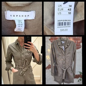 $95 New 10 TALL topshop button denim romper one piece cuffed shorts long sleeve - Picture 1 of 18