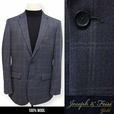 JOSEPH & FEISS GOLD 男式蓝色 WINDOWPANE 羊毛运动外套西装夹克 40 L — 第 1/4 张图片