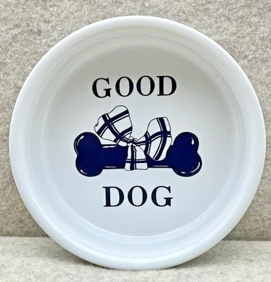Curzon Ceramic Dog Dish Small Pet White Black Good Dog 5" Diameter 1 1/2" Tall - Image 1 of 4