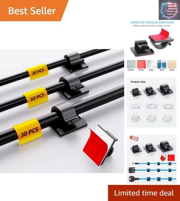 Organiza tus cables: 100 piezas clips autoadhesivos en tamaños grandes, medianos, pequeños Foto 1 de 4