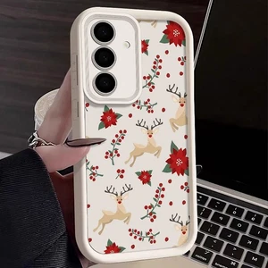 Christmas Elk Flower Case For Samsung S25 Ultra S24 S23 A17 A16 A15 A05s Cover - Picture 1 of 17
