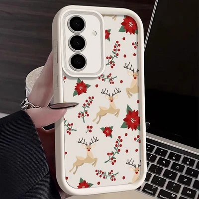 Christmas Elk Flower Case For Samsung S25 Ultra S24 S23 A17 A16 A15 A05s Cover - Image 1 of 4