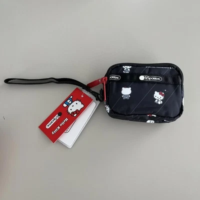 ¡NUEVO CON ETIQUETAS! Muñequera Lesportsac Hello Kitty 3 cremalleras pequeña cartera tarjetero negro Foto 1 de 4