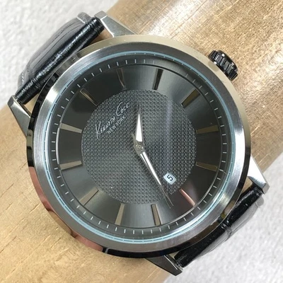 Kenneth Cole Men KC1951 Dress  Black Leather Quartz Analog 46mm Watch 7 3/4" - Image 1 of 4