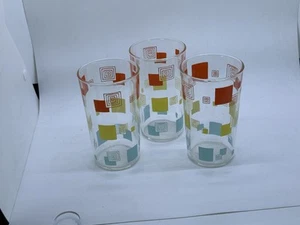 VINTAGE MCM geometrische quadratische klare GLASBECHER rot gelb blau (3) - Bild 1 von 6