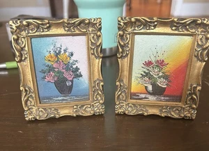 2 Miniature Still Life Oil Paintings In Wood Frames3 3/4” x 3 1/4” - Picture 1 of 9