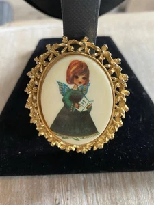 Vintage Estate TANGER II Christmas Angel Brooch Pin  Gold Tone 1 1/2” - Picture 1 of 6