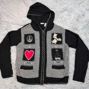 Vintage Northcrest Sweatshirt Womens S Gray Hoodie Wool Blend Pockets Holiday - Picture 1 of 10