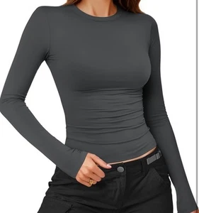 womens crew neck basic long sleeve t-shirt - Picture 1 of 4