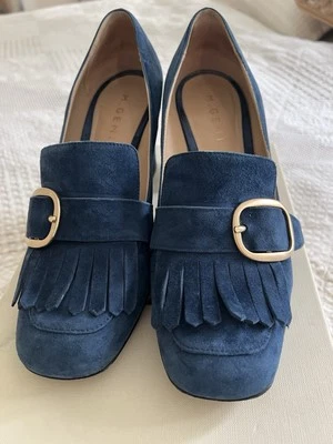 Zapatos para mujer M. Gemi Lettura azul gamuza cuero flecos hebilla tacón - talla 38,5 Foto 1 de 4