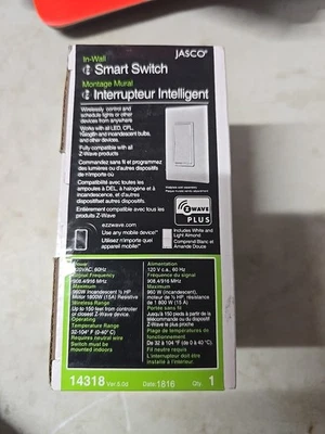 Jasco 14318 Z-Wave In-Wall Smart Switch New In Box White  - Image 1 of 2