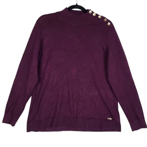 Calvin Klein Pullover Damen groß lila weinrot Stehkragen Goldknöpfe Büro - Bild 1 von 9