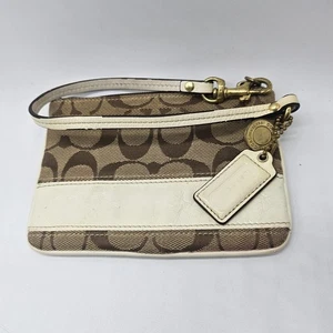 Coach Signature Stripe 40028 Wristlet Pouch Small Clutch White - Picture 1 of 5