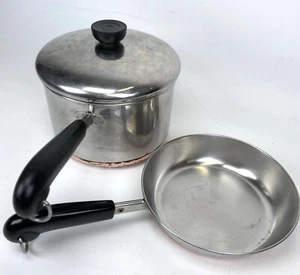 Juego de 3 utensilios de cocina vintage 1801 Revere Ware fondo de cobre olla de 3 cuartos tapa de sartén de 7" - Imagen 1 de 16