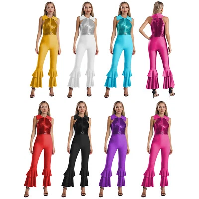 Frauen Jumpsuit Glänzend Romper Thema Bodysuit Drehhalsband Ein Stück Bühne - Bild 1 von 4