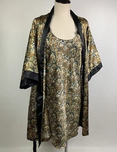 Faris 90s Vintage Tiger Nightgown slip Dress Robe Peignoir Set Size Med - Picture 1 of 6