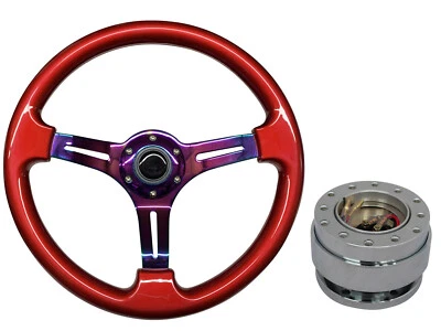 Red Neo Chrome TS Steering Wheel + Quick Release boss B30 for MG - Image 1 of 4
