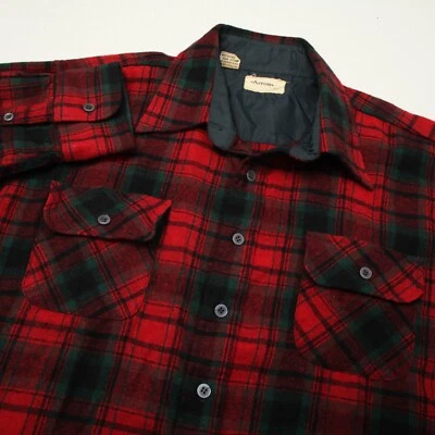 Vintage Arrow Shirt Men Extra Large Red Green Flannel Wool Flap Pockets 1960's - Image 1 of 4