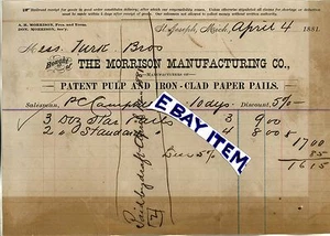 1881 Billhead St Joseph Michigan Don H A Morrison Manufacturing Company Campbell - Imagen 1 de 1