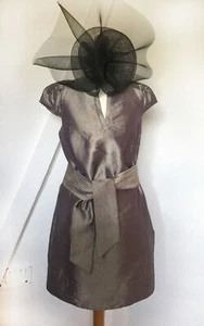 COAST 100% Silk Shift Dress w/ Cap Sleeves & Belt - Metallic Taupe/Bronze - 8 - Picture 1 of 8