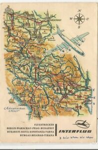 Interflug  AK Streckenkarte Nr.2 Burgas-Belgrad-Tirana gelaufen 1966 DDR  