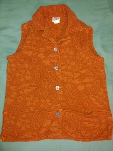 VTG Click Color Me Cotton Orange Botanical Quilted Button Up Top Vest Size S USA - Picture 1 of 7