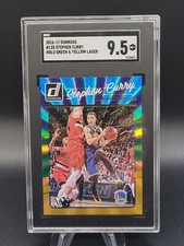 2016-17 Donruss Green Yellow Holo Laser Stephen Curry #135 Warriors SGC 9.5 