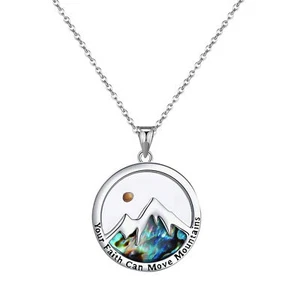 Women's Mustard Seed Mountain Christian Necklace Colorful Abalone Shell Pendant - Picture 1 of 5