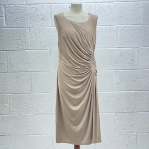 STAR BY JULIAN MACDONALD STONE SLINKY GATHERED SLEEVELESS MIDI DRESS UK 16 - Picture 1 of 6