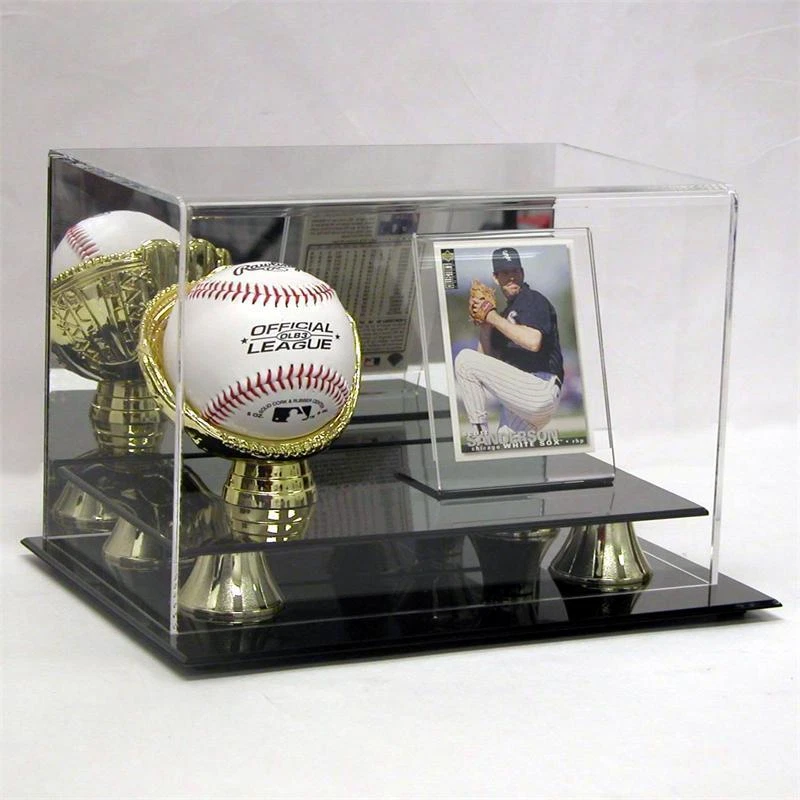 Deluxe Acrylic Baseball and Card Display Case with Gold Risers and Mirror Back! - Image 1 of 1