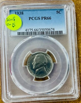 1938 JEFFERSON NICKEL PCGS PR66 Variety FS401 re-engraved "S" - Image 1 of 4