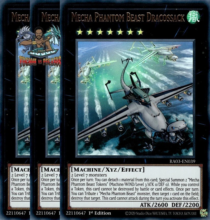 Yugioh! 3x Mecha Phantom Beast Dracossack RA03-EN039 Ultra Rare 1st Ed NM - Image 1 of 1
