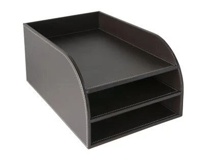 OSCO Brown Faux Leather Three Tier Letter Tray | A4 | Desk File Organiser | Pape - Image 1 of 4