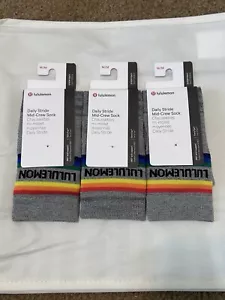 🧦🌈 X 3pairs NWT$54 Lululemon Daily Stride Mid Crew Sock Rainbow Gray SizeM - Picture 1 of 6