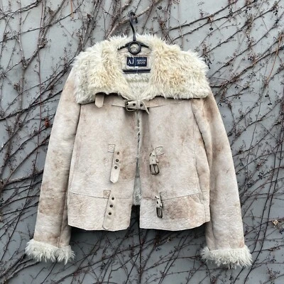 Vintage Armani Jeans Faux Fur Aviator Shearling Jacket - Image 1 of 4