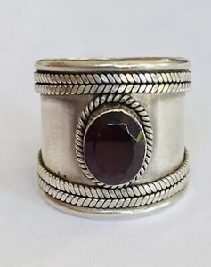Vintage Sundance Katalog Sterlingsilber Granat Seil breiter Bandring Größe 7 - Bild 1 von 17