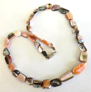 Vintage Orange Abalone & Paua Nugget Shell Bead Graduated Choker Necklace 16.5" - Picture 1 of 5