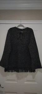 Venezia Jeans Wool Blend Fringe Trim Sweater Gray Size 18/20 Long Flare Sleeves - Picture 1 of 5