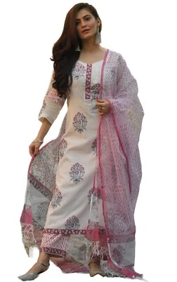 Women's Viscose Block Printed Kurta Set With Dupatta - Image 1 of 4