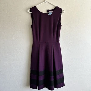 Calvin Klein Sleeveless Fit And Flare Dress Size 2 Plum Purple Sheer Inserts - Picture 1 of 13