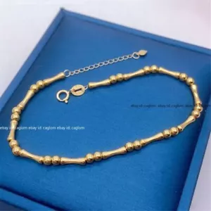 Pure AU750 18K Yellow Gold Chain 2.8mm Beads Bamboo Link Bracelet 6.4-7.8inch - Picture 1 of 11