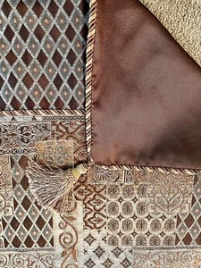 Tovaglia jacquard broccato anni 80/90 arazzo patchwork nappe marrone oro - Foto 1 di 13